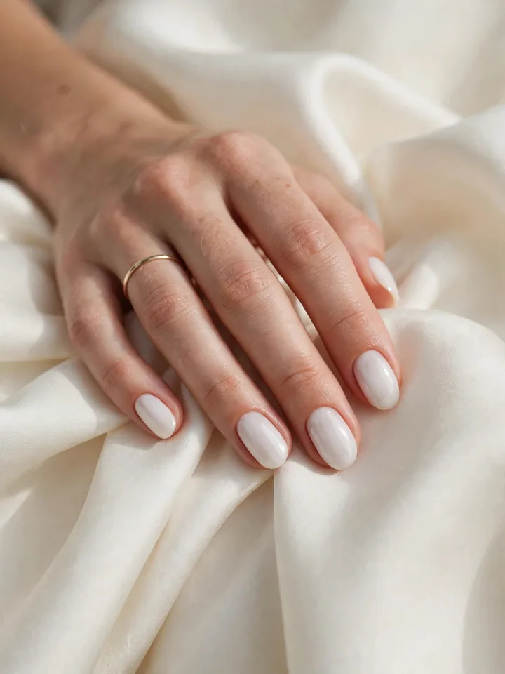 Simple wedding nails for bride: milky white minimalist manicure