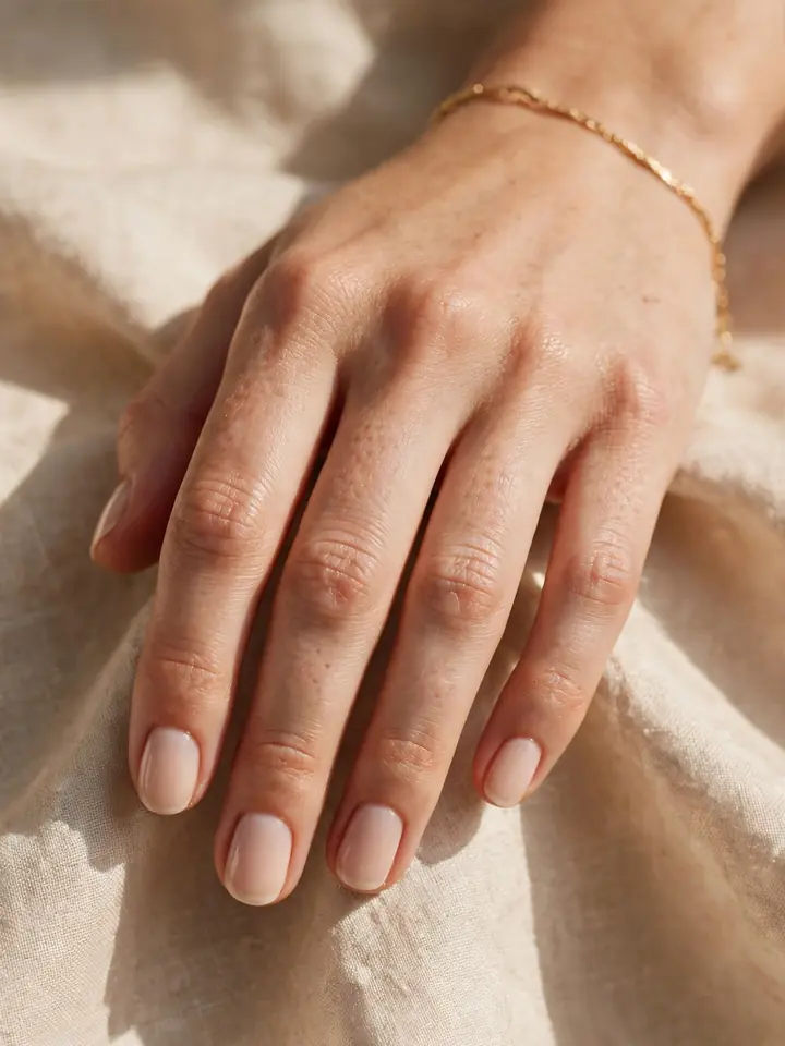 Simple wedding nails for bride: soft beige natural minimalist nails