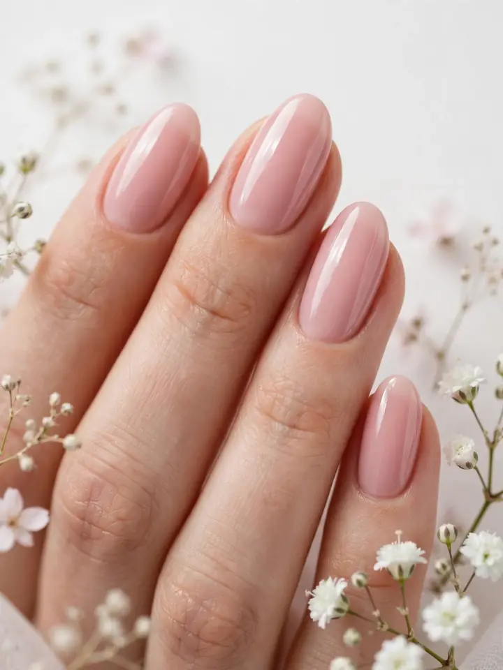 Blush pink spring nails - glossy blush pink spring wedding nails