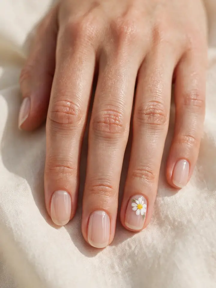 Daisy accent wedding nails - white daisy nail art spring wedding nails