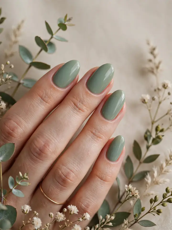 Sage green spring nails - eucalyptus green spring wedding nails