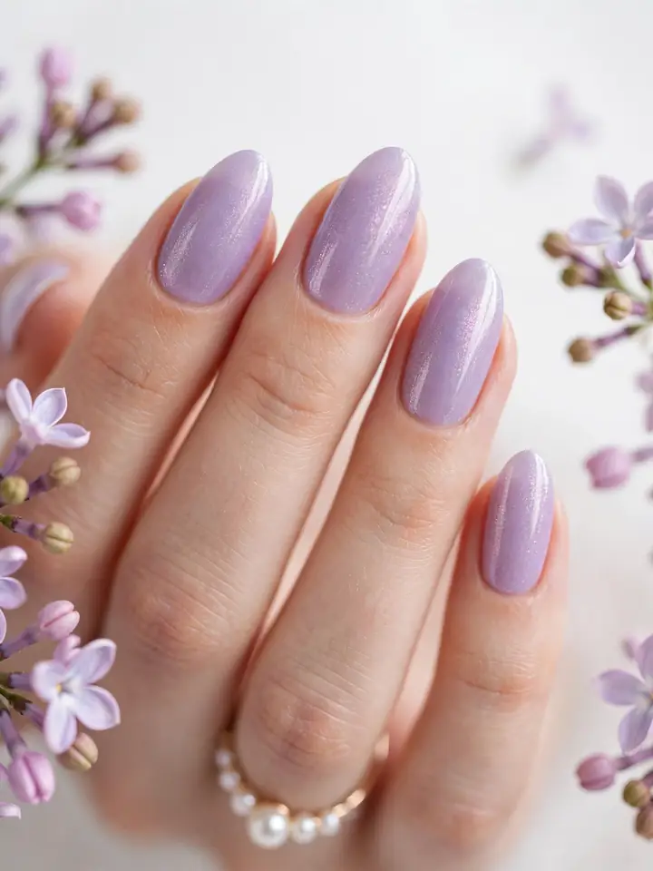 Lilac spring bridal nails - lavender shimmer spring wedding nails
