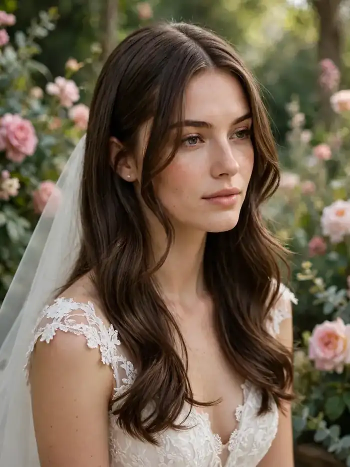 Straight hairstyles for wedding: soft-straight curtain layers framing the face