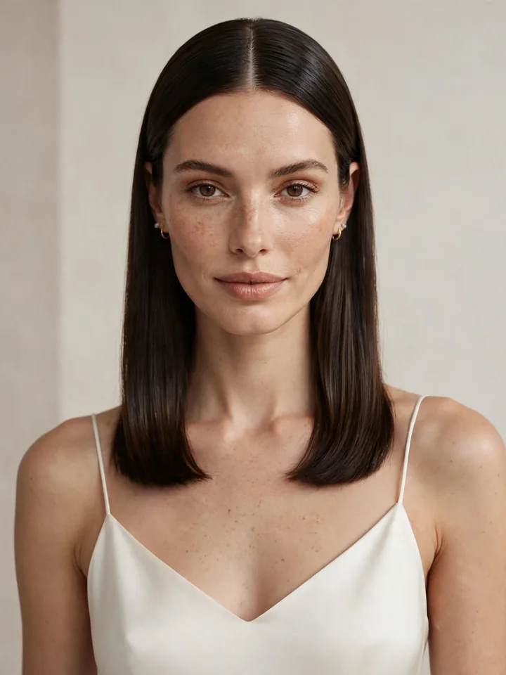 Straight hairstyles for wedding: polished straight lob with blunt ends