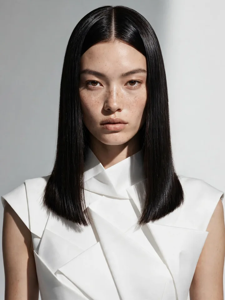 Straight hairstyles for wedding: sharp blunt cut with precise straight ends