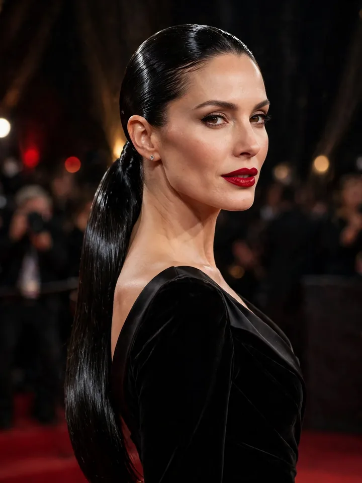 Straight hairstyles for wedding: black-tie slicked low ponytail