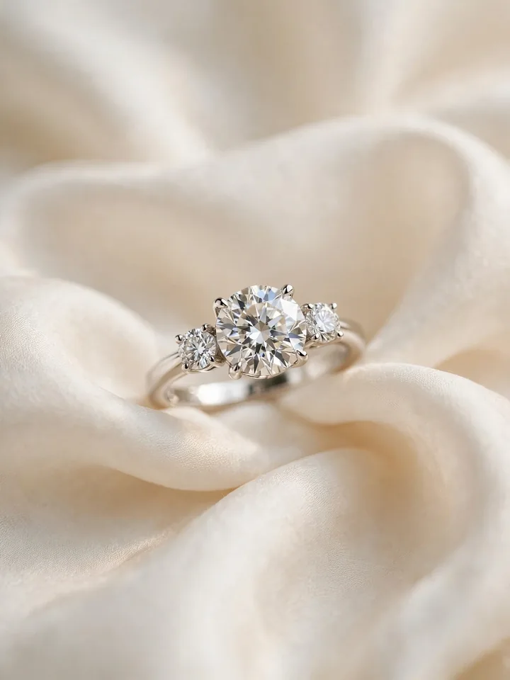 Timeless wedding rings: an elegant three-stone diamond ring symbolising past, present and future