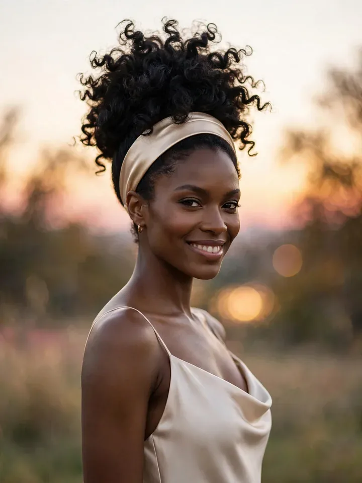 Pineapple updo wedding hairstyle for curly hair with cascading curls on top