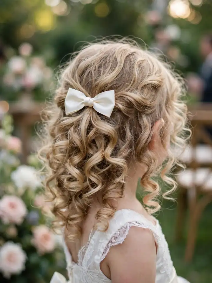 Flower girl curls - soft bouncy curls wedding hairstyle for kids